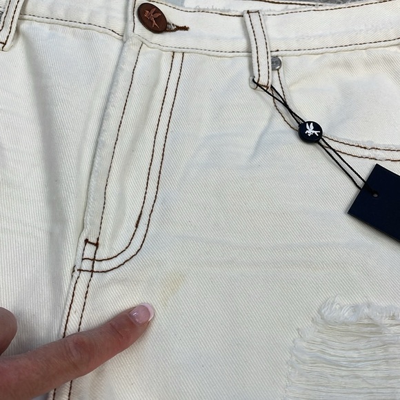 NWT One Teaspoon Stevies Mid Rise Bermuda Denim Shorts Destructed Rips Ivory 26 - Picture 11 of 16
